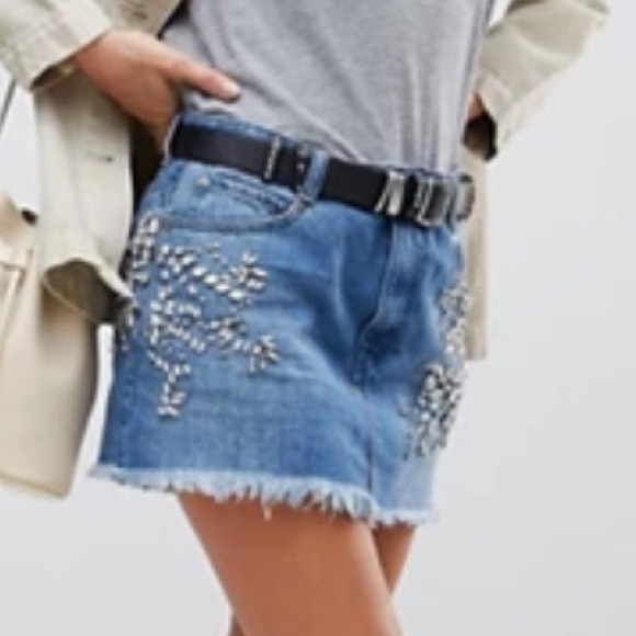 Free People Rhinestone Denim Skirt - Picture 5 of 12